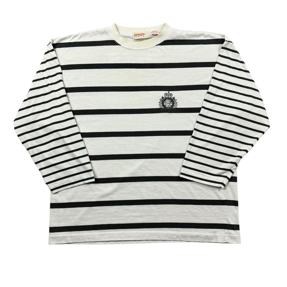 Vtg 90s Energie Bi Currants Shirt Men Medium Striped 3/4 Sleeve‎ Single Stitch